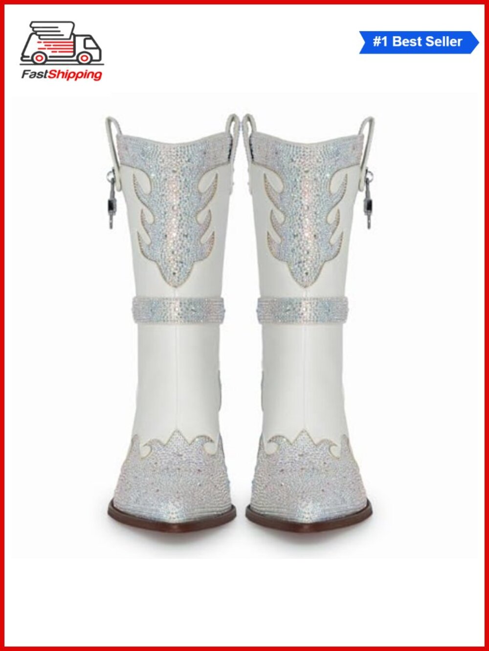 🎅 Sparkle Rhinestone Wide Calf Western Cowgirl Boots Pointed Toe Bling Zip Mid - Picture 6 of 6